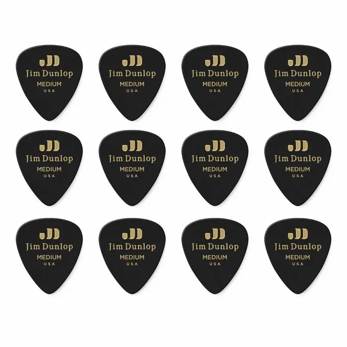 12 x Jim Dunlop Genuine Celluloid Black Classic Medium Gauge Guitar Picks *NEW*