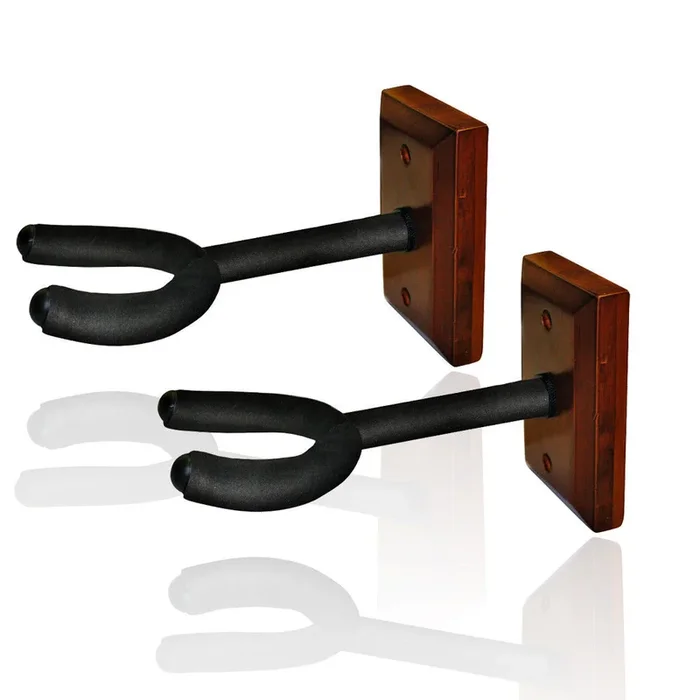 2 x Guitar Wall Hangers, foam padded hook, wood block mount wooden, base