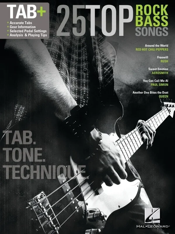 25 Top Rock Bass Songs TAB Tone Tech (Softcover Book)