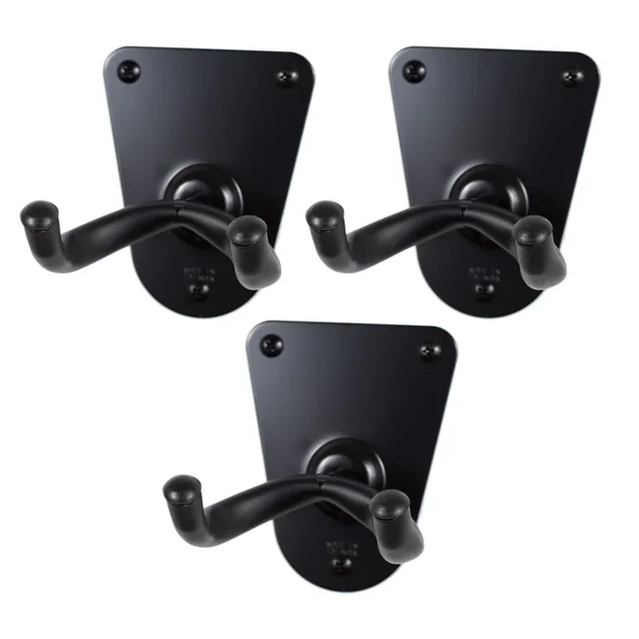 3 x CPK Guitar Wall Hangers, Screw mount flush metal base, Black Holders