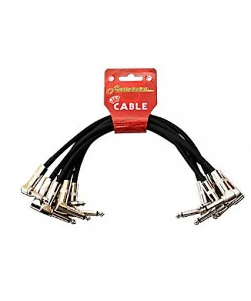 6 x Australasian 1 Foot Black Patch Lead Cable Right Angle Pedal Boards