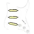 920D Custom Gold Foil Loaded Pickguard For Strat With White Pickups and Knobs and S5W Wiring Harness White