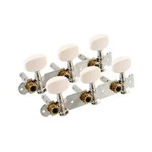 Allparts TK-0776-001 3×3 Tuning Keys – Nickel with White Buttons (Set)