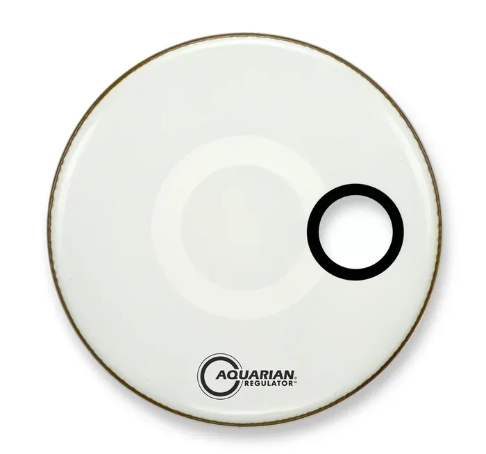 Aquarian 24″ Regulator White Gloss 10mil Resonant Bass Drumhead with Small Muffle Ring and 4.75″ Offset Port