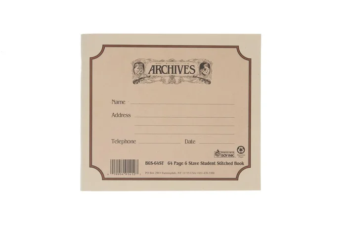 Archives Standard Bound Manuscript Paper Book, 6 Stave, 64 Pages Book