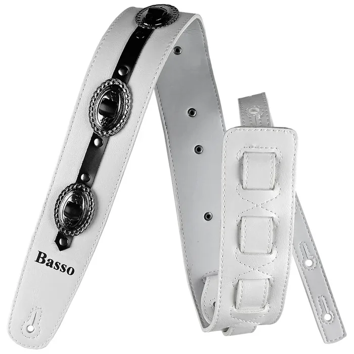 Basso Guitar Strap – Wanted! Country Vegan – White VT CT 04, Adjustable 92-145 cm, 6 cm Width, 100% Vegan Material, Recyclable, Handmade in Brazil
