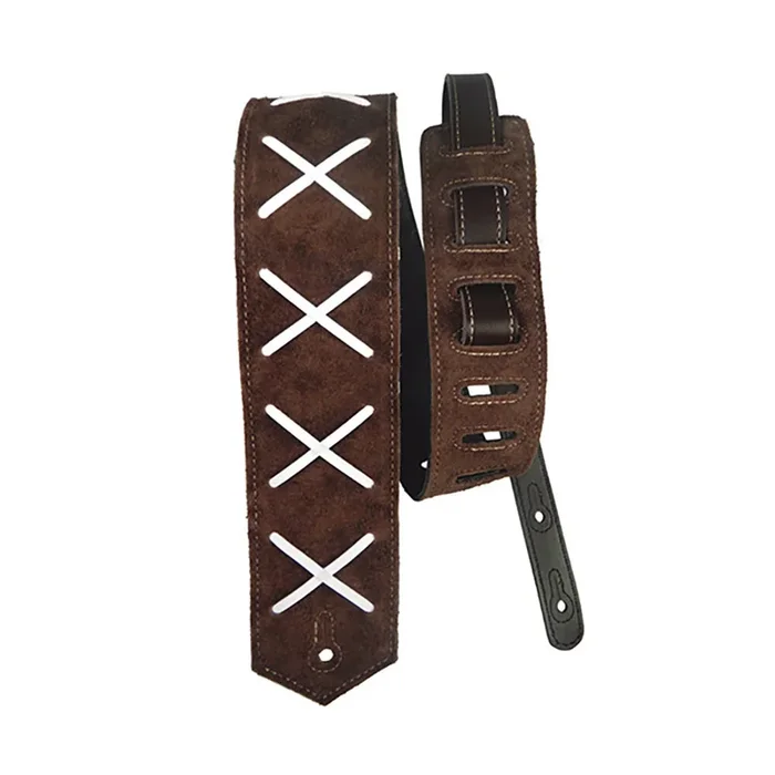 Basso Leather Guitar Strap Dark Brown X Pattern DG02 8cm Width 95-145cm Length