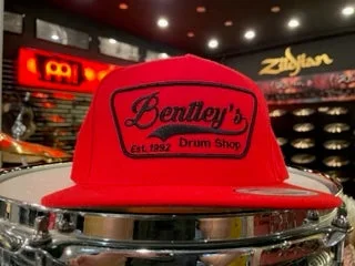 Bentley’s Drum Shop Clothback Snapback Hat in Red w/ Black Logo