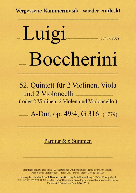 Boccherini: String Quintet in A Major, G 316, Op. 29, No. 4