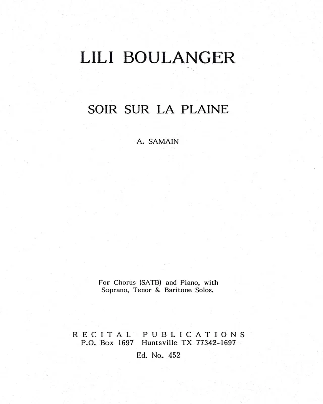 Boulanger: Soir sur la Plaine