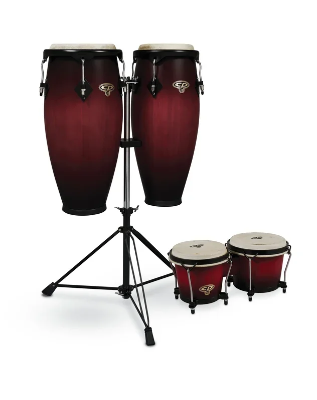 CP by Latin Percussion 9″/10″ Conga Set with Double Conga Stand And Free Bongos – Cherry Burst