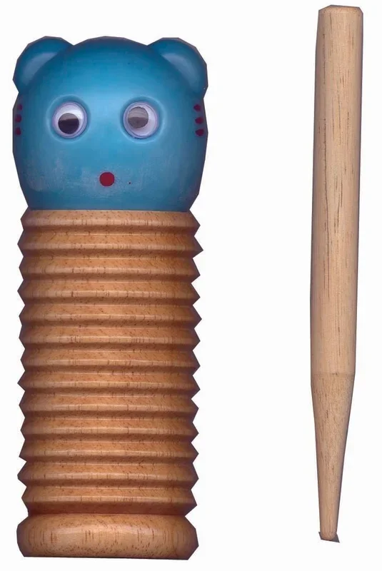 CPK – Kids Wooden Guiro / Shaker With Bears Head Percussion, 5″ Long