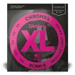 D’Addario ECB81-5 Chromes Regular Light Gauge Long Scale Flatwound Bass Strings (5-string) 45-132