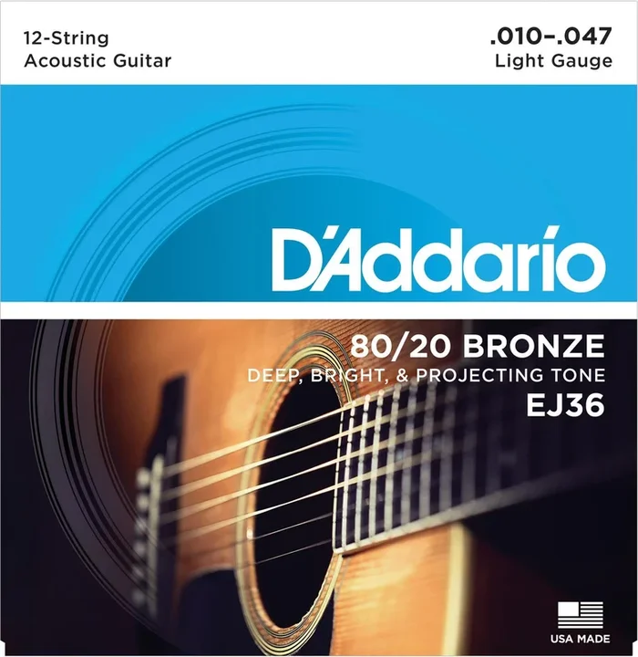D’Addario EJ36 12-String Bronze Acoustic Guitar Strings, Light, 10-47