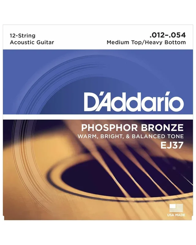 D’Addario EJ37 Phosphor Bronze Medium Top / Heavy Bottom 12-String Acoustic Guitar Strings