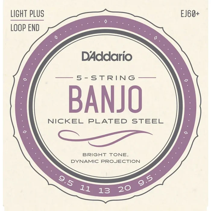 D’Addario EJ60+ Nickel Plated Steel Light Plus Gauge 5-String Banjo Strings