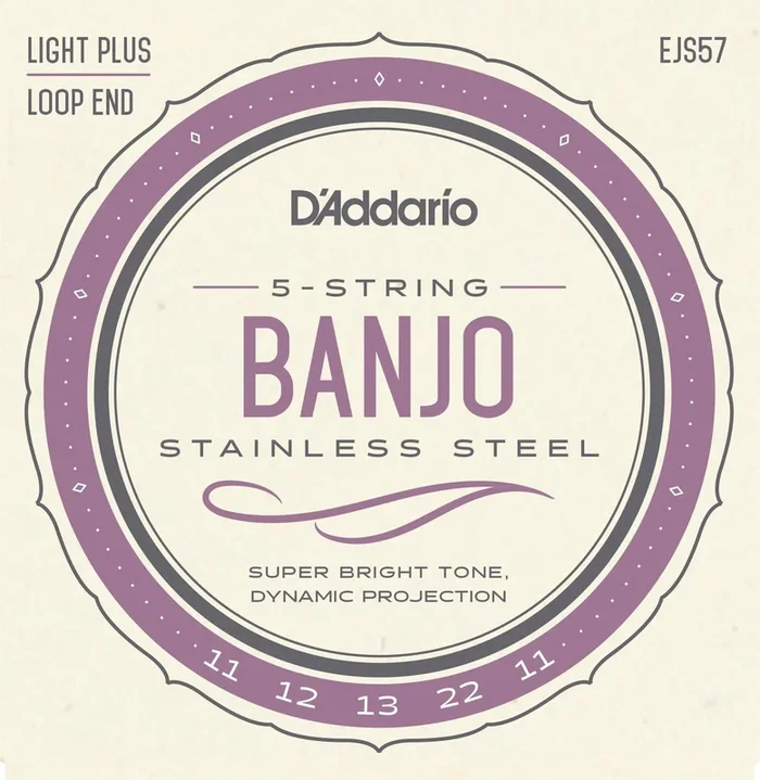 D’Addario EJS57 5-String Banjo Strings, Stainless Steel, Custom Medium, 11-22