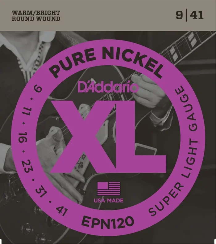 D’Addario EPN120 Pure Nickel Electric Guitar Strings, Super Light, 9-41