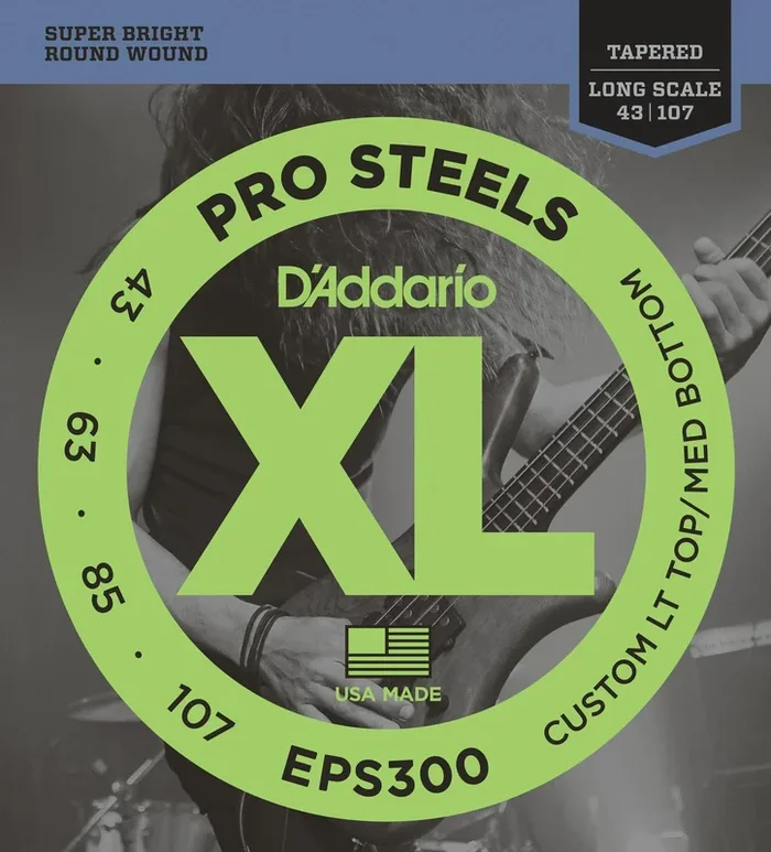 D’Addario EPS300 ProSteels Bass Guitar Strings, Custom Light, 43-107, Long Scale