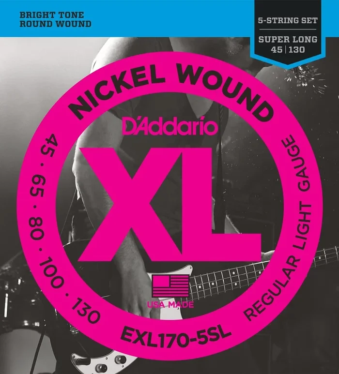 D’Addario EXL170-5SL 5-String Nickel Wound Bass Guitar Strings, Light, Super Long Scale