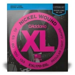 D’Addario EXL170-5SL Nickel Wound Regular Light Gauge Super Long Scale Round Wound Bass Strings (5-string) 45-130