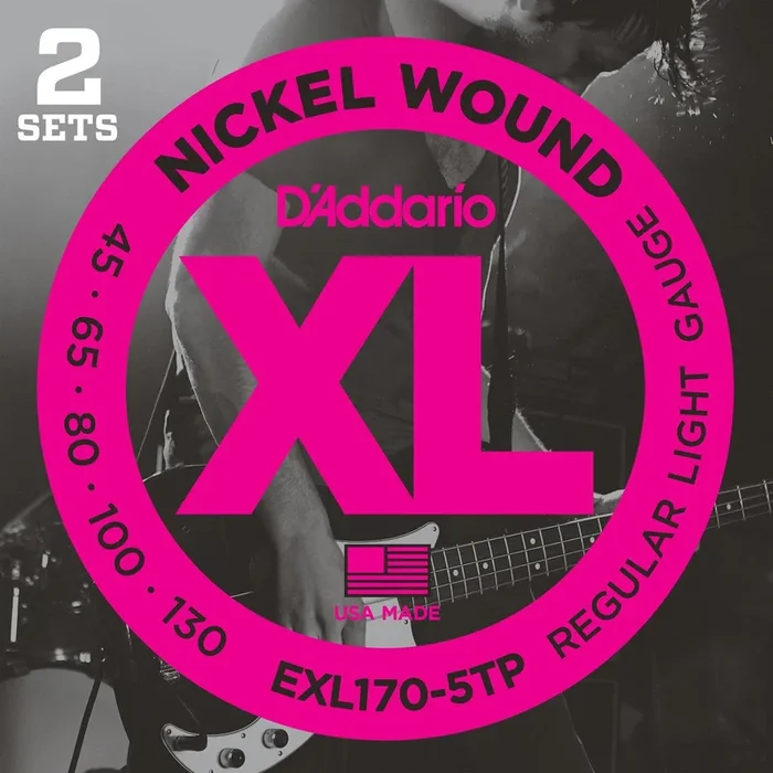 D’Addario EXL170-5TP Nickel Wound Bass Guitar Strings, Light, 45-130, 2 Sets, Long Scale
