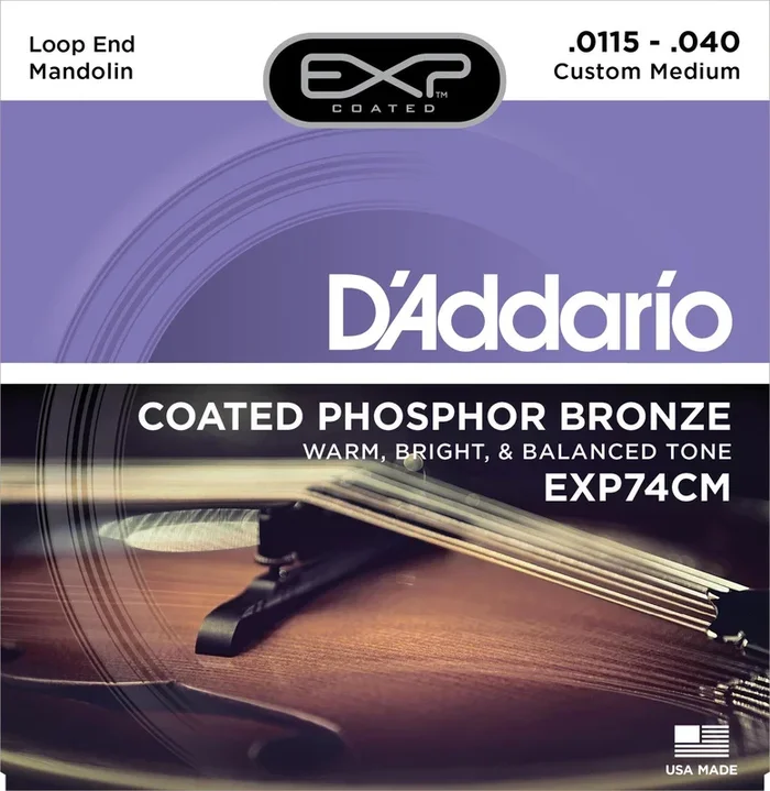 D’Addario EXP74CM Coated Phosphor Bronze Mandolin Strings, Custom Medium, 11.5-40