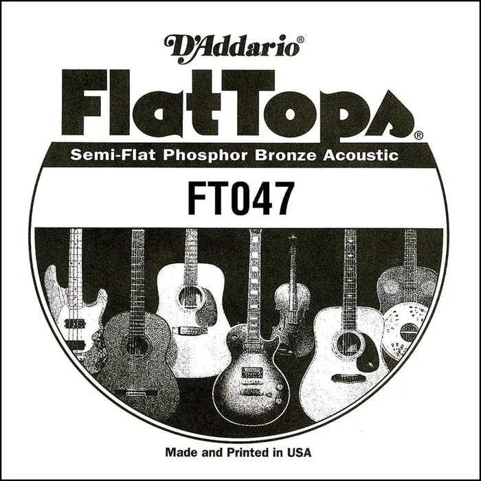D’Addario FT047 Semi-Flat Phosphor Bronze Acoustic Guitar Single String, .047