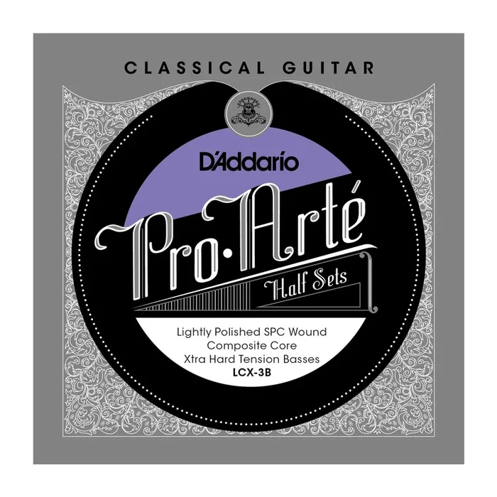 D’Addario LCX-3B Pro-Arte Lightly Polished Silver Plated Copper on Composite Core Classical Guitar Half Set, Extra Hard Tension