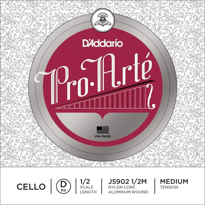 D’Addario Pro-Arte Cello Single D String, 1/2 Scale, Medium Tension