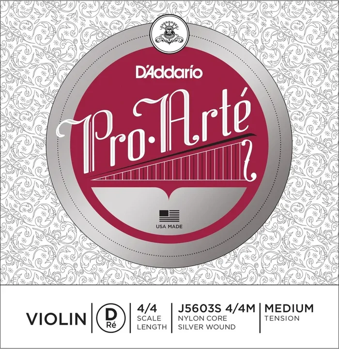 D’Addario Pro-Arte Violin Single Silver Wound D String, 4/4 Scale, Medium Tension