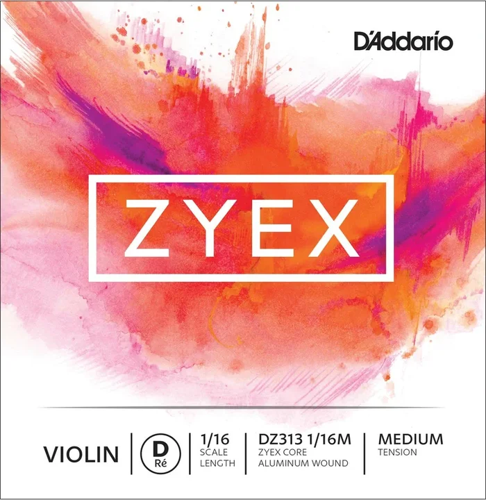 D’Addario Zyex Violin Single D String, 1/16 Scale, Medium Tension
