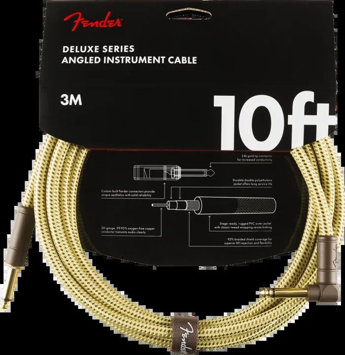 Deluxe Series Instrument Cable, Straight/Angle, 10′, Tweed