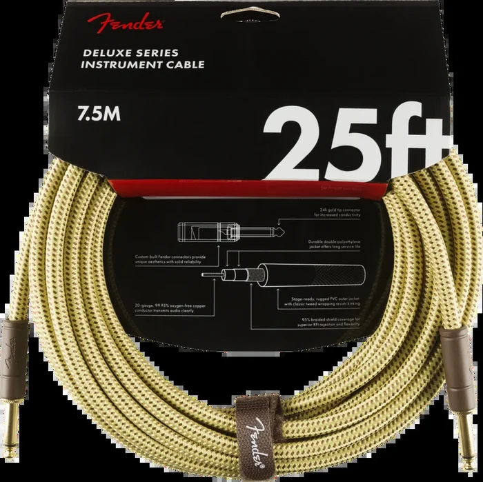 Deluxe Series Instrument Cable, Straight/Straight, 25′, Tweed