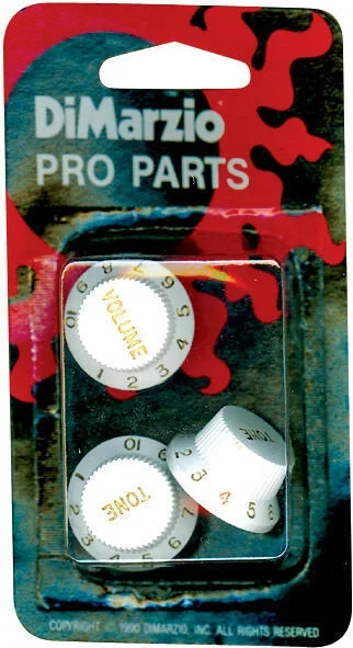 DiMarzio – Set of 1 volume & 2 tone control knobs, Bell style, White *NEW*