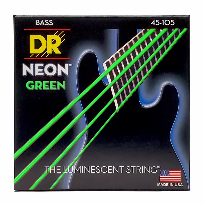 DR Hi-Def Neon Green Bass Strings – Medium 45-105 with K3 Coating