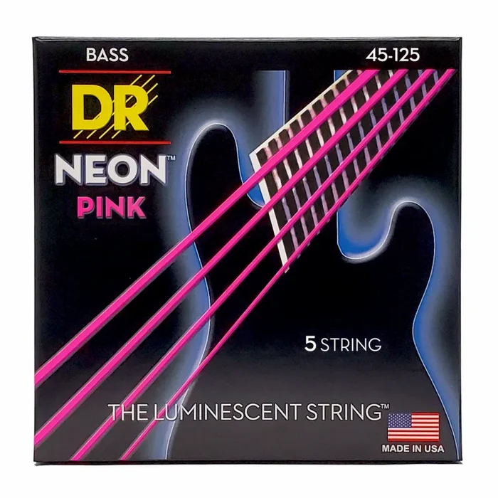 DR Hi-Def Neon Pink 5-String Bass Strings Medium 45-125 with K3 Coating