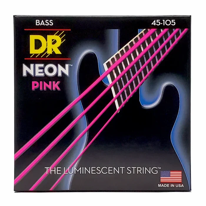 DR Hi-Def Neon Pink Bass Strings Medium 45-105 with K3 Coating