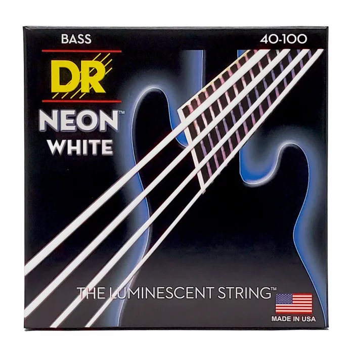 DR Hi-Def Neon White Colored Bass Strings 40-100 Light with K3 Coating