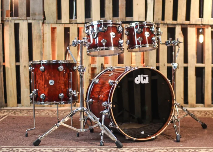 DW Collector’s 333 Red Burst over Quilted Sapele Drum Set – 22,10,12,16 – SO#1354813