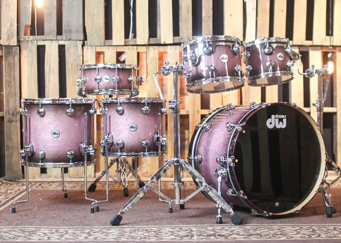 DW Collector’s Purpleheart Ultraviolet Burst over Birdseye Drum Set – 22,10,12,16,6.5×14 – SO#1255570