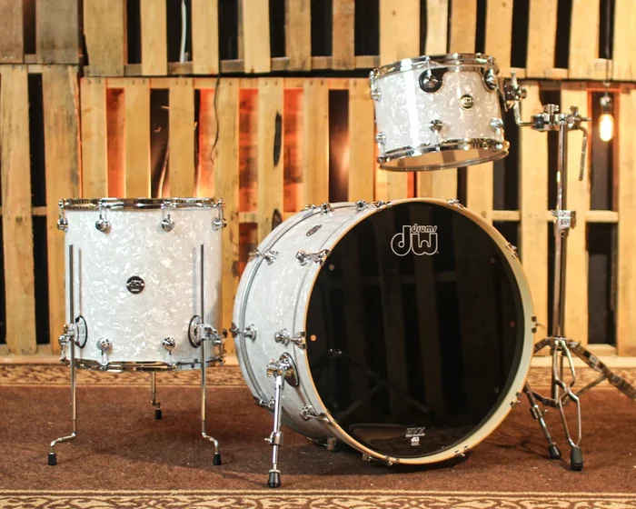 DW Performance White Marine Pearl Rock Drum Set – 14×24, 9×13, 16×16