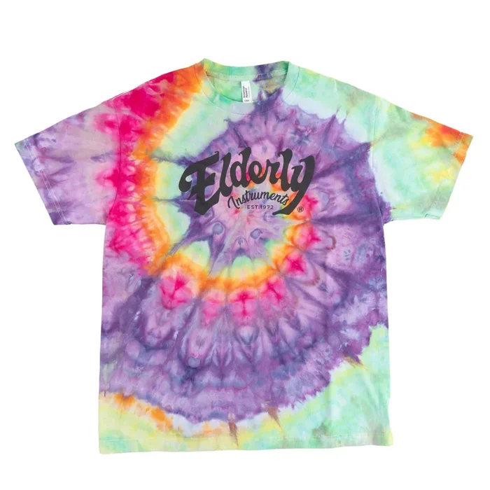 Elderly Instruments Tie-Dyed Logo Shirt, Spiral Rainbow Pattern (Various Sizes)