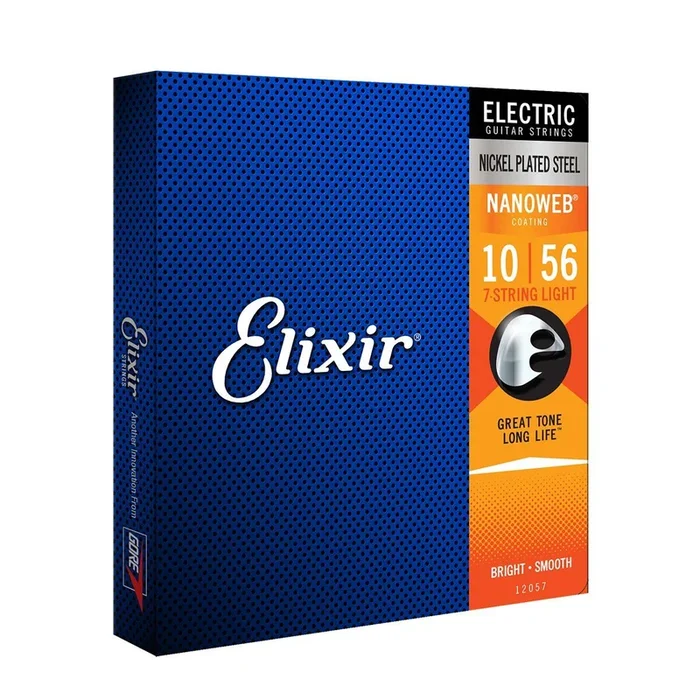 Elixir 12057 Nanoweb Electric 7-String Light Guitar Strings 10-56 Gauge