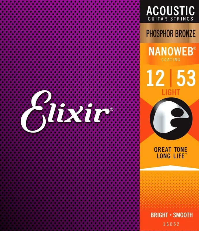 Elixir 16052 NANOWEB Phosphor Bronze Acoustic Guitar Strings Light 12-53