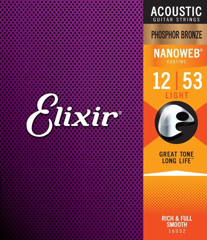 Elixir Phosphor Bronze Light Acoustic Guitar Strings (12-53w) With Nanoweb Coating