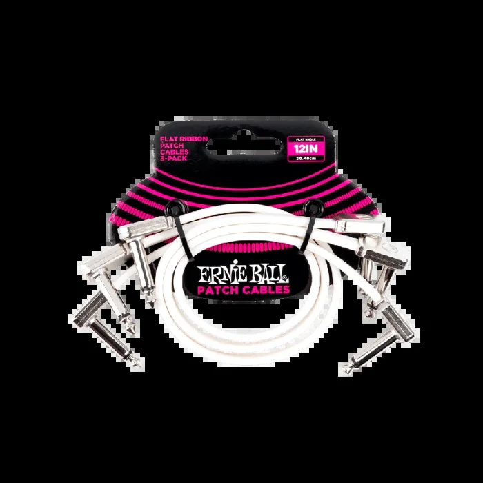Ernie Ball 12” White Flat Ribbon Patch Cable 3-Pack