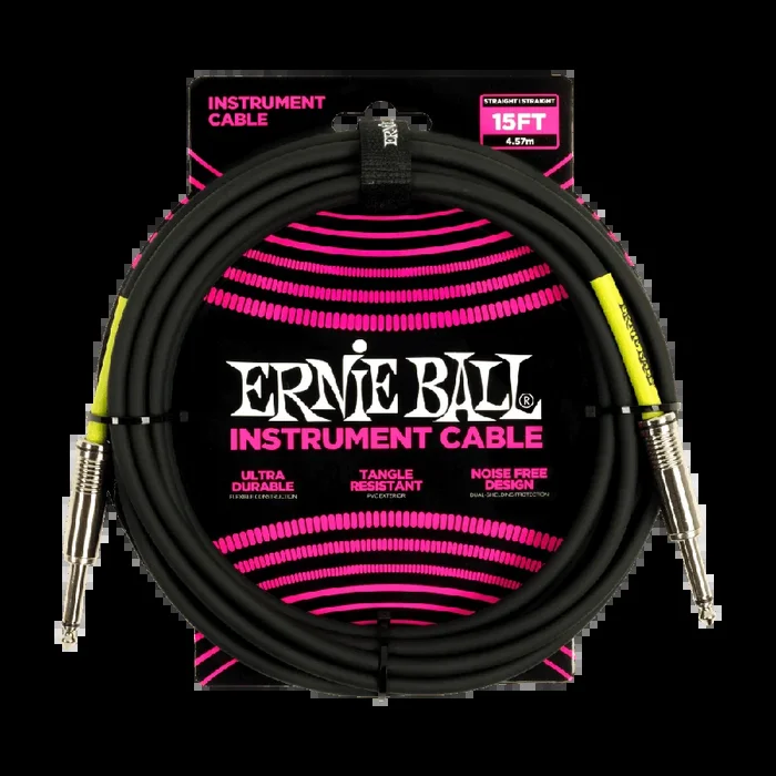 Ernie Ball 15ft PVC Straight Straight Instrument Cable Black