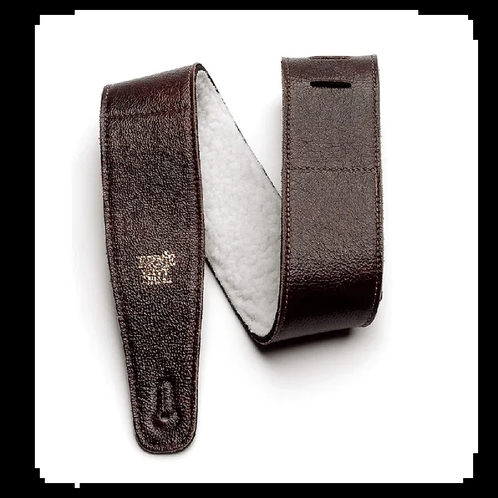 Ernie Ball 2.5 inch Adjustable Italian Leather Strap with Fur Padding, Chestnut