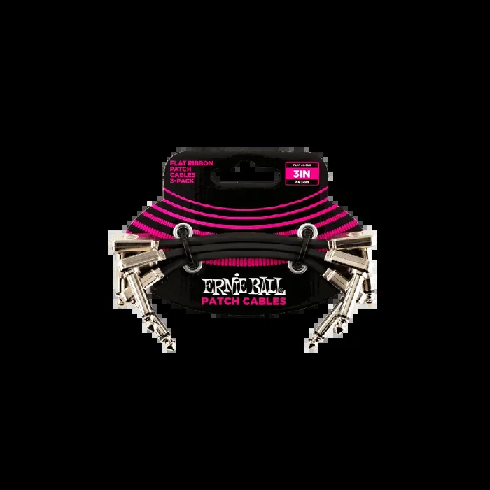 Ernie Ball 3” Flat Ribbon Patch Cable 3-Pack